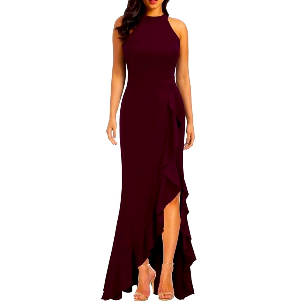 Burgundy halter ruffle dress. Size small.